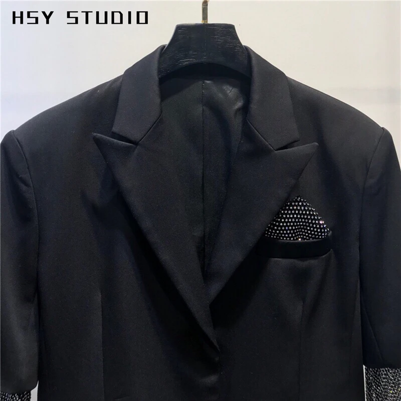 【HSY studo】2019 осенний Новый тренд со стразами вставка черный Женский Длинный