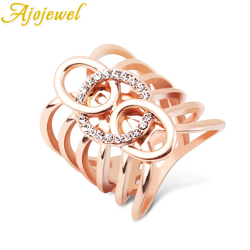 Ajojewel Fashion Wide Ring Women Girls Lovers Rose-Gold-Color Top Quality Crystal Geometric Oval Jewelry | Украшения и аксессуары