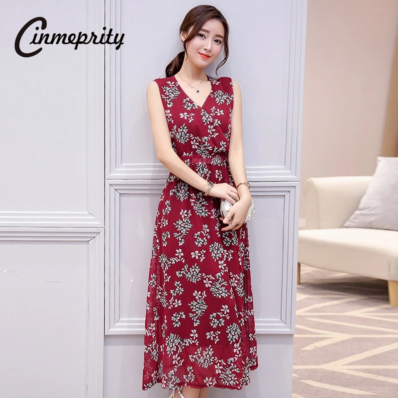 2017 новый летний розовый мода цветочный печати шифон повседневный dress элегантный