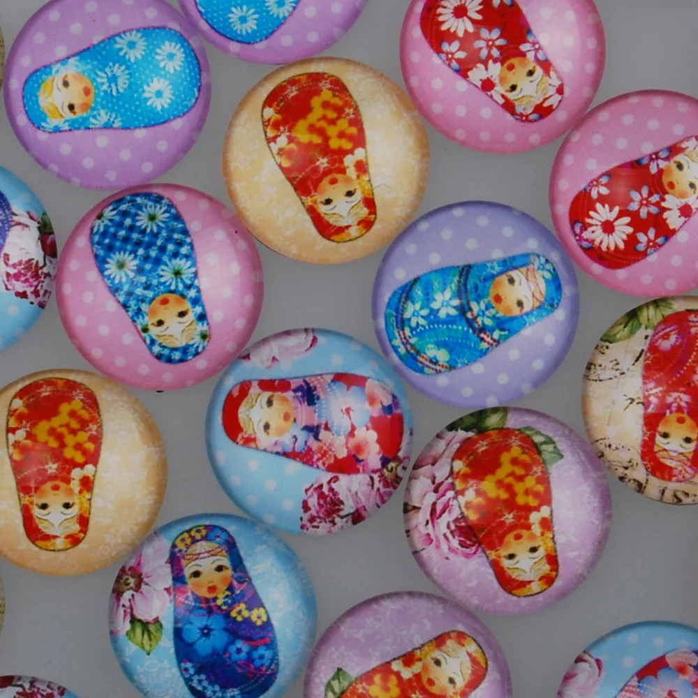 Модный Круглый Стеклянный кабошон с рисунком русской куклы плоская задняя