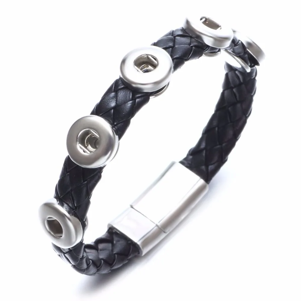 Genuine Woven Leather Magnet Snap Bracelet/Bangle Rope Bracelet Fit 12/18mm Button Jewelry SZ0494 | Украшения и аксессуары