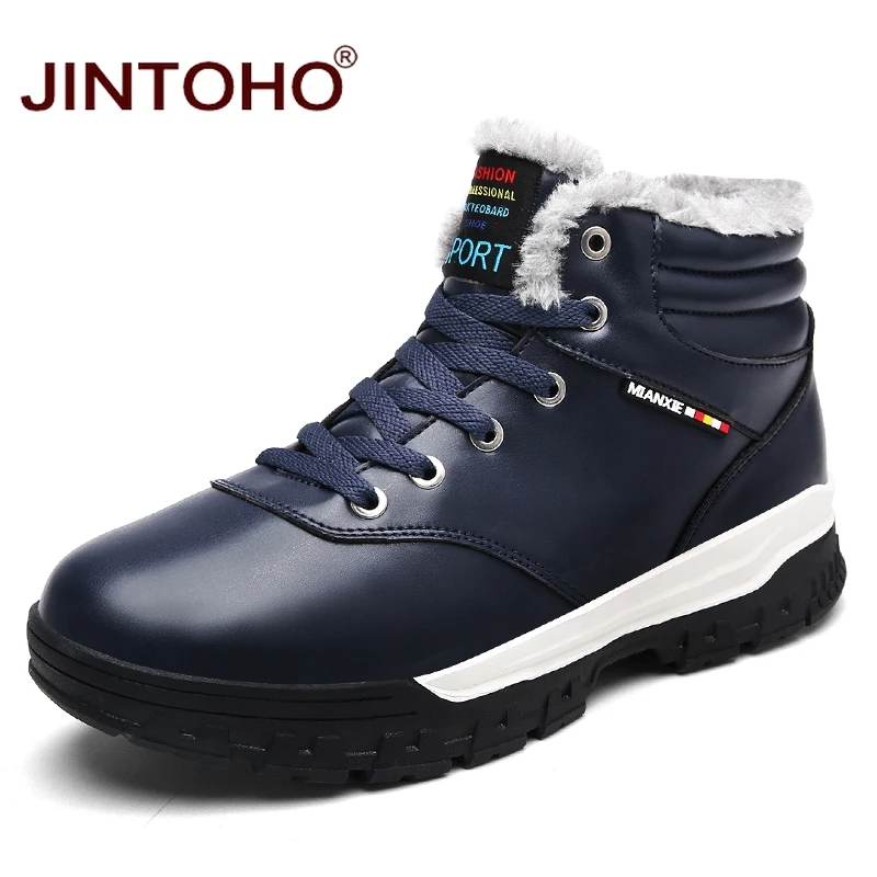 JINTOHO/мужские кожаные ботинки высокого качества зимние на меху для взрослых