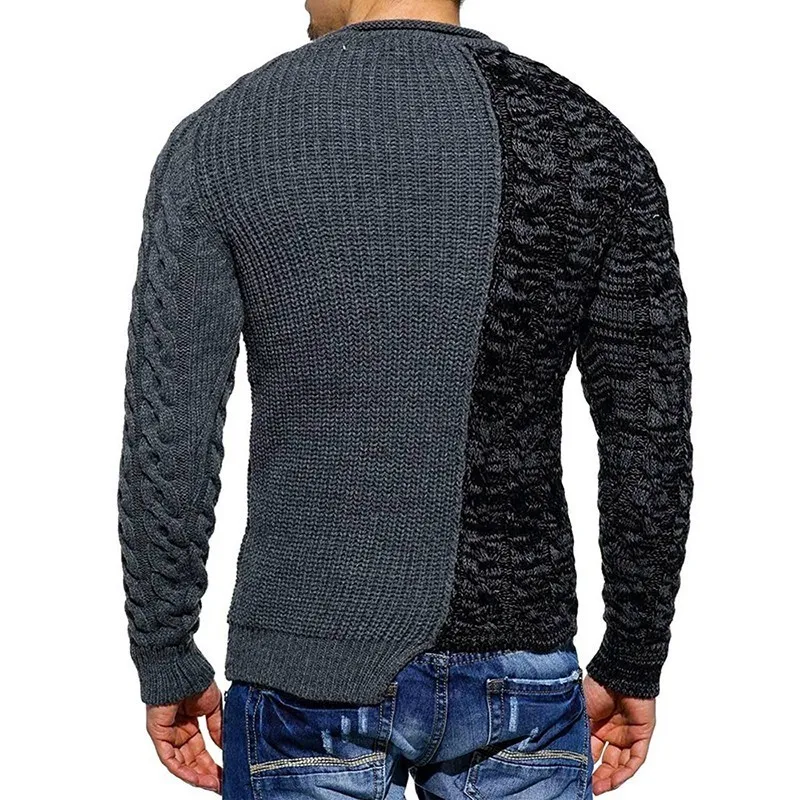 2021 Autumn New Men's Slim Fit Sweaters Pullover Male High Street Knitted Sweater Tops Patchwork O-Neck Knitwear Pullovers | Мужская