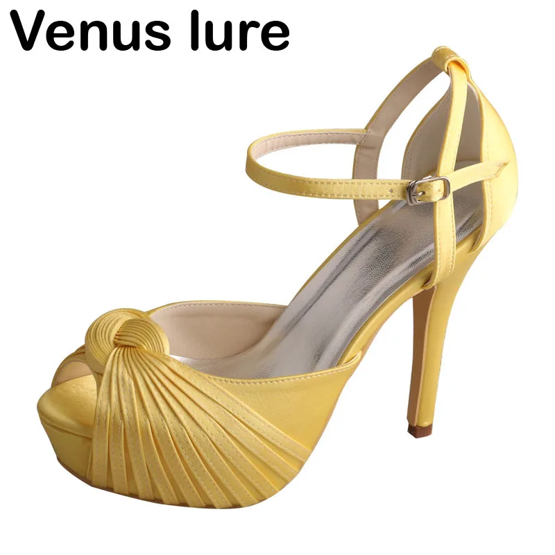 

Platform Wedding Sandals for Women High Heel Yellow Bridal Shoes Custom Handmade