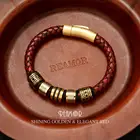 Мужской плетеный кожаный браслет REAMOR, 8 мм, из нержавеющей стали, с золотистыми бусинами