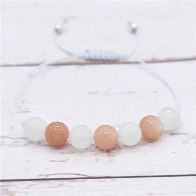 Red &amp White Moonstone Beads Bracelets for Women Party Gifts Grey Braid Rope Chain Adjustable Charm Jewelry MBR180230 | Украшения и