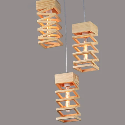 

Modern brief wood knob Pendant light for dinning room and restaurant with E27 lamp 8 pcs triangle woods lamp
