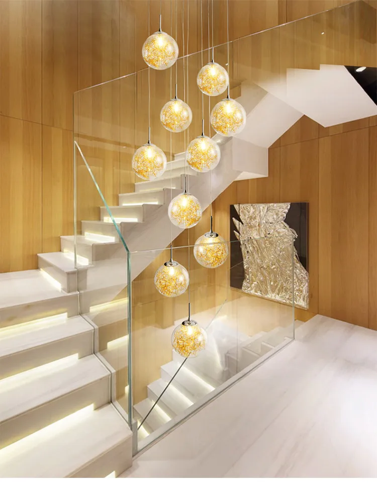 Art deco custom villa circular hand blown round glass spiral hanging high ceilings staircase modern lights for home chandelier