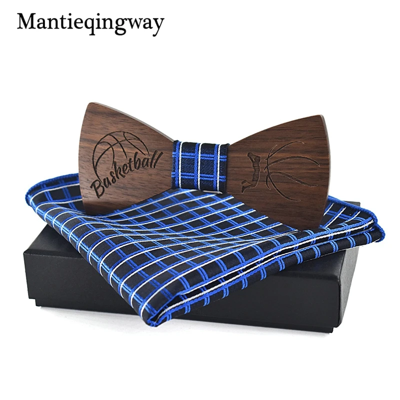 Mantieqingway деревянная бабочка + комплекты носовых платков для мужской костюм