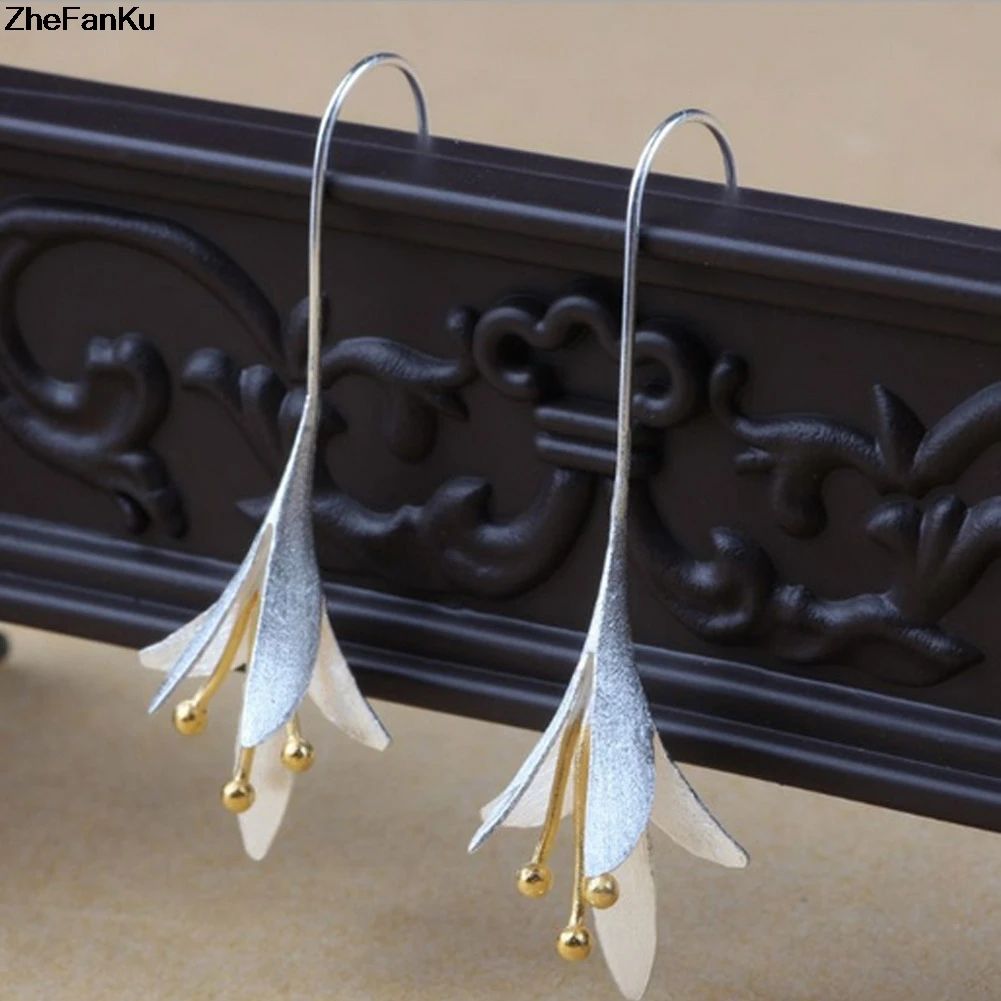 Посеребренные ювелирные изделия 2020 модные длинные серьги орхидеи для женщин