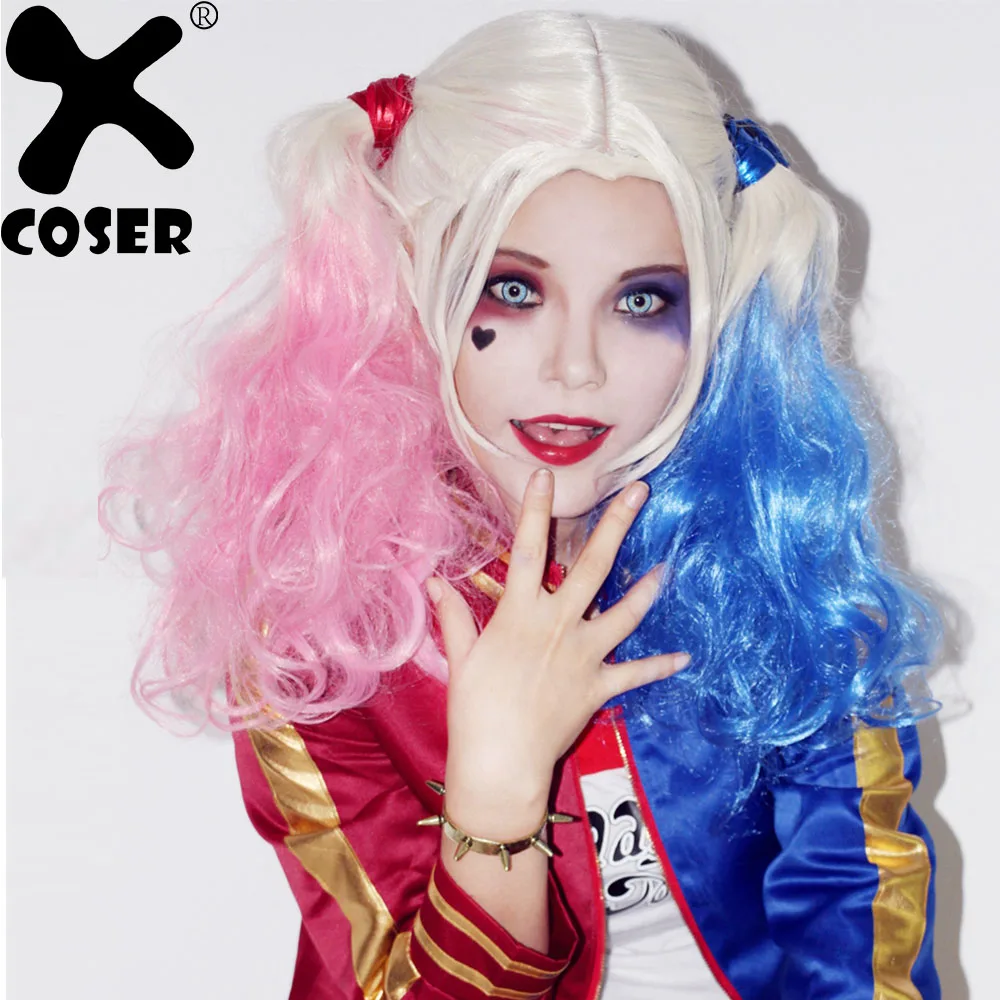 XCOSER отряд самоубийц парик розовый синий градиент конский хвост длинные
