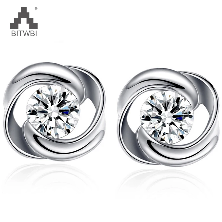 Hot Sale 100% 925 Sterling Silver Charm Shimmering Rose Petals Flower Stud Earrings CZ Woman Girl Holiday Gift | Украшения и