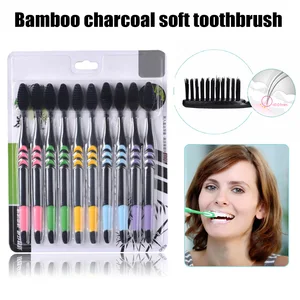 10 шт.компл. ультра мягкая бамбуковая угольная нано зубная щетка уход за зубами ежедневный уход за полостью рта семейная бамбуковая Мягкая зубная щетка для волос
