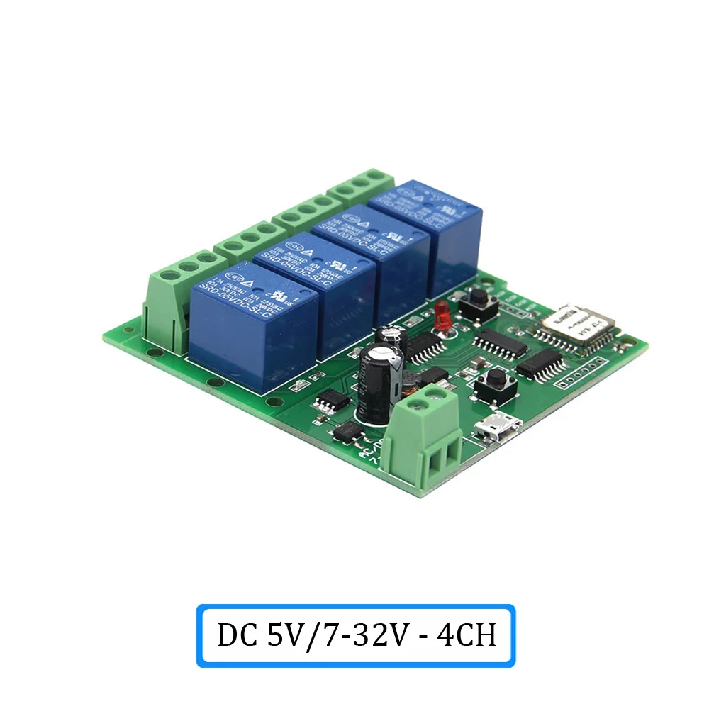 4CH DC5V 7-32V Смарт-модуль дистанционного управления eWeLink 4CH DC5V 12 в 32 В 220 В Jog Inching самоблокирующийся радиочастотный приемник 10A реле wifi беспроводной переключатель - Комплект: 4CH DC5V 7-32V