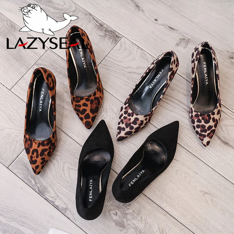 Туфли LazySeal женские с леопардовым принтом высокий каблук металлический тонкий
