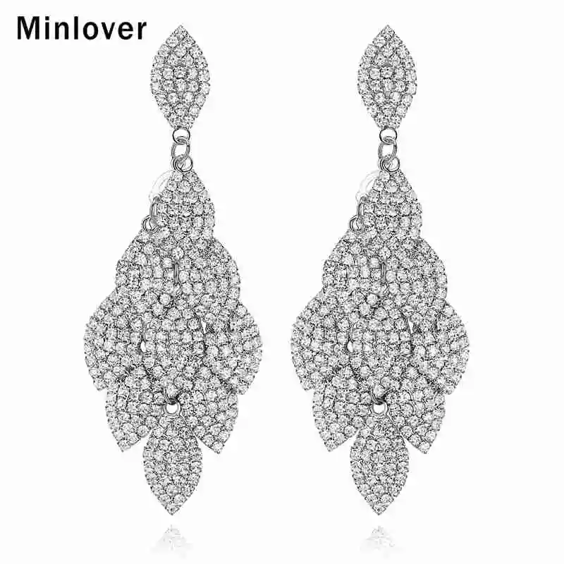 Minlover серебристый лист форма горный хрусталь Свадебные Висячие серьги для женщин