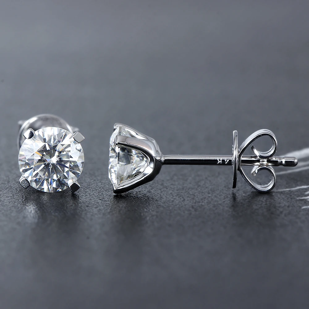Серьги-гвоздики с муассантом DovEggs Elengant 14 K 585 белые золотые 1CTW 5 мм | Украшения и