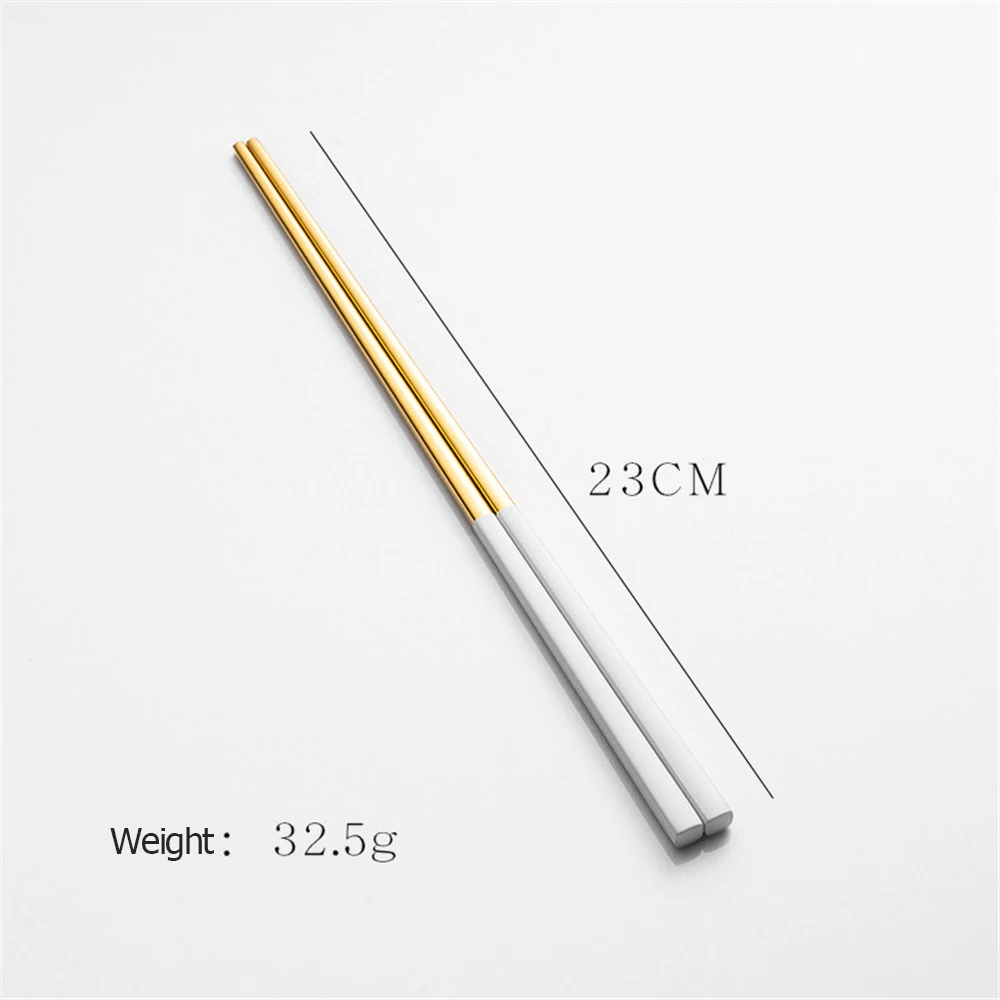White-G 1 пара, 304, палочки для еды из нержавеющей стали, цветная посуда, длина 23 см, многоразовая посуда, бытовая посуда, кухонные аксессуары - Цвет: White-G
