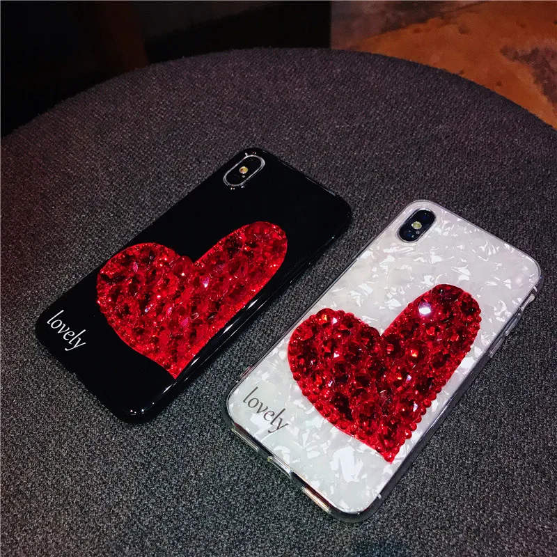 Luxury Diamond Love Heart Phone Case For iPhone X XS XR Max 6 6S 7 8 Plus Bling Rhinestone Soft TPU Shell Cover |