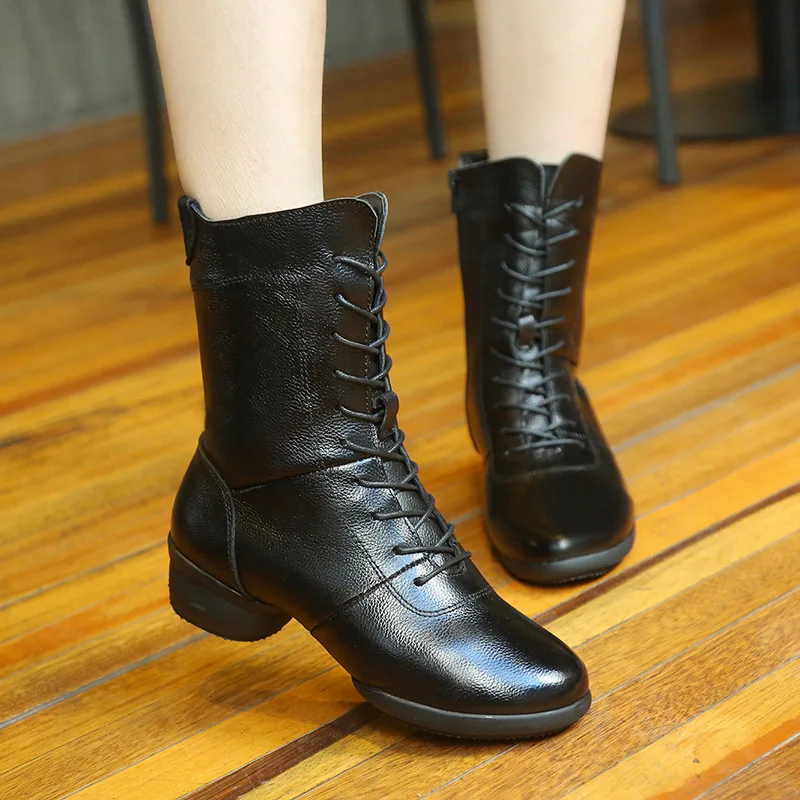 Спортивная обувь Кожаные ботинки для танцев Ботинки на квадратном каблуке