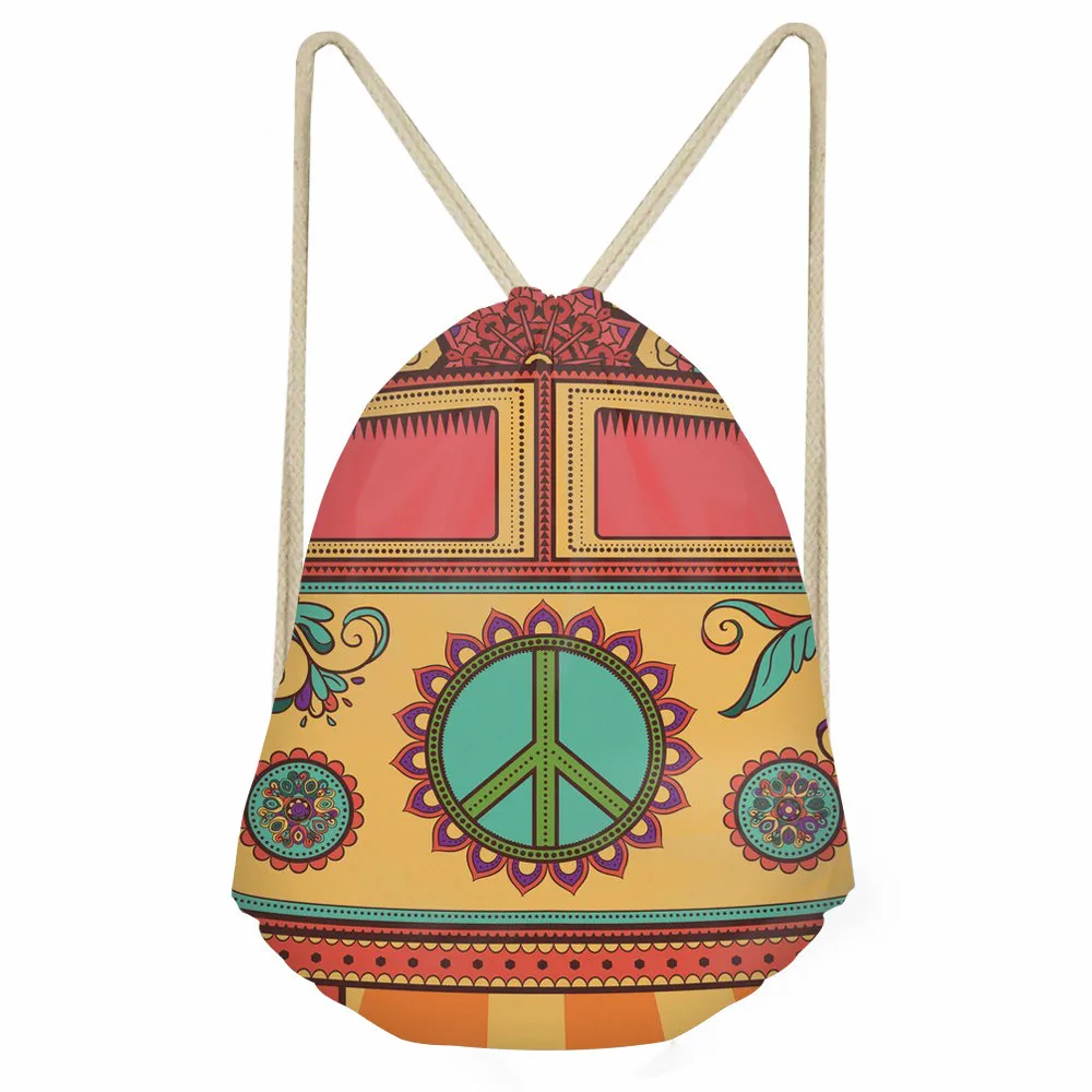 ThiKin Hippie Van Pattern Casual Drawstring Bag Girls Boys Backpacks For Teenagers School Shoulder Travel Storage Pouch | Багаж и сумки