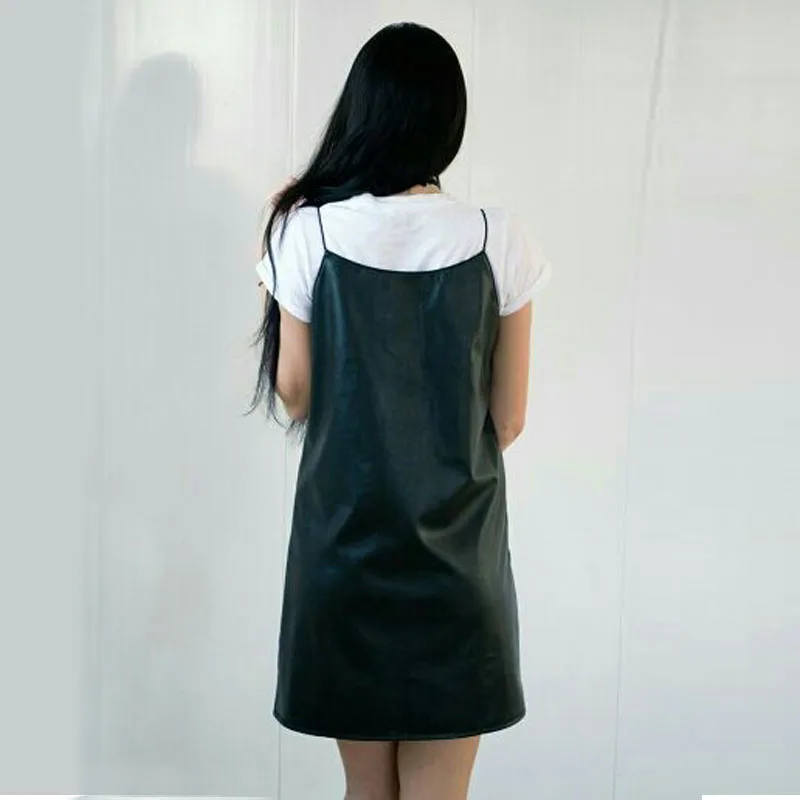 Женское платье из искусственной кожи с бретельками на бретельках Vestidos