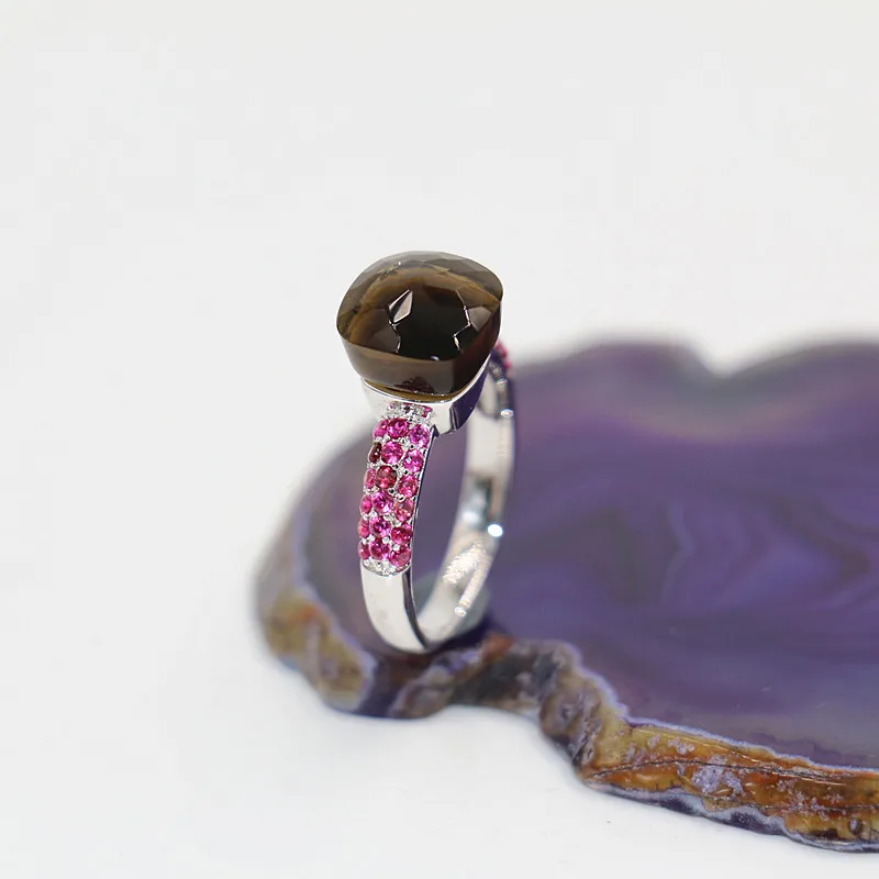 

2021 Fashion Summer Stlye Jewelry Of Brown Crystal With Red Zircon 18K White Gold Plated Ring For Best Festival Gift