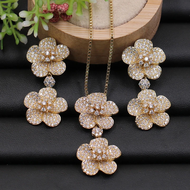 Lanyika Jewelry Set Graceful Wintersweets Micro Paved Cubic Zircon Necklace with Earrings for Girl Woman Engagement Best Gifts | Украшения