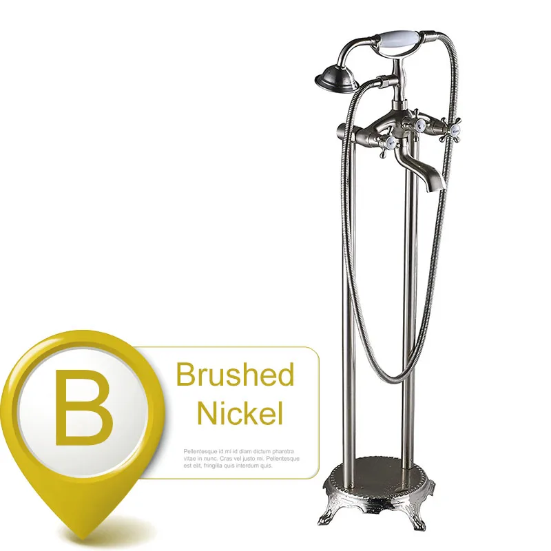 Brushed Nickel B Латунный античный кран с двумя перекрестными ручками для ванной, отдельно стоящий напольный кран для ванной, кран для ванной, наполнитель с ручным душа - Цвет: Brushed Nickel B