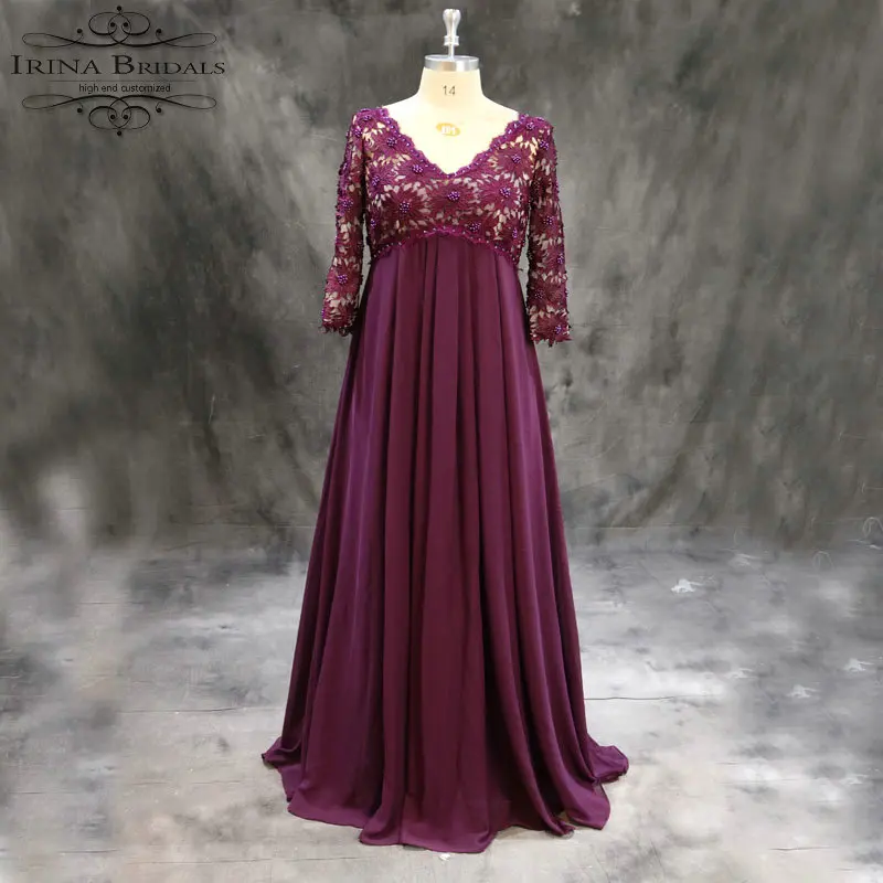 Irina Bridals Real Photos Three Quarter Sleeve Lace Pearls Chiffon Floor-length Plus Size Mother of Bride Dresses | Свадьбы и