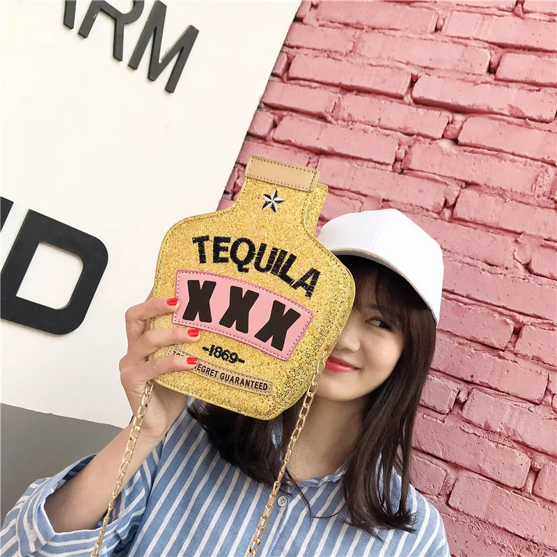 New Fashion Style Tequila Bottle Sequins Bag Messenger Handbag Women Girl Shoulder Wallet Pouch Party Chain Letters |