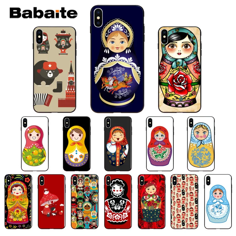 Умный чехол Babaite с русской матрешкой и куклой черный мягкий для телефона iPhone 5 5Sx 6 7