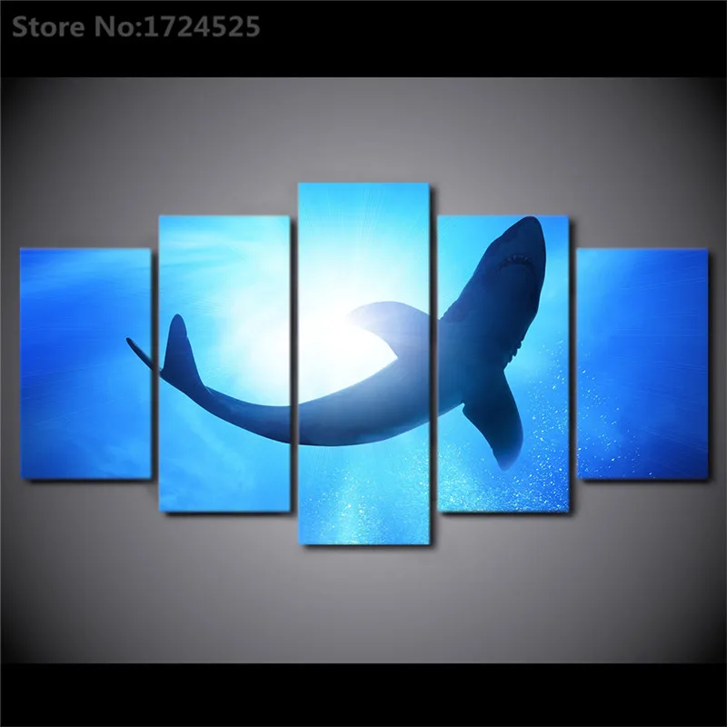 

CLSTROSE Wall Art Modular Pictures Photo Modern HD Printed Home Decor 5 Pieces Big Shark Canvas Painting For Living Room Posters