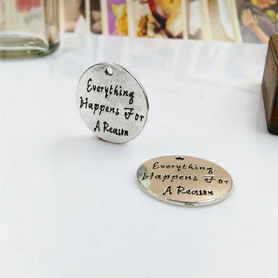 High Quality 20 Pieces/Lot Diameter 24mm Everything Happens For A Reason Quote Charms Alphabet Charm Pendant | Украшения и