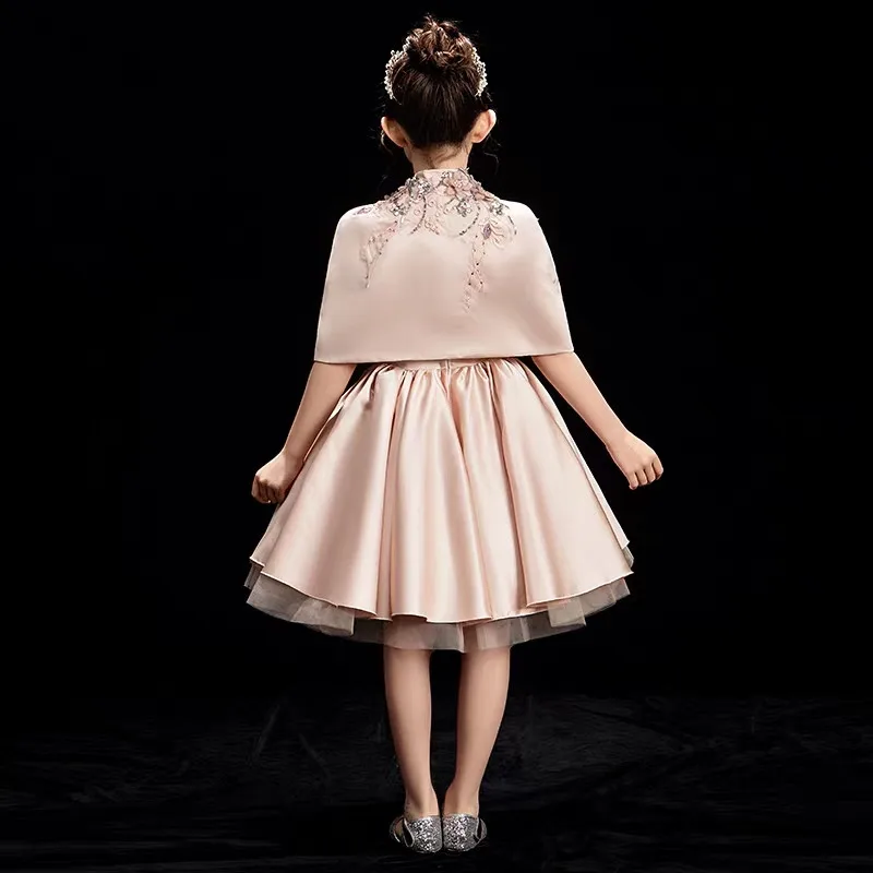 

Spring Summer New Luxury Children Girls Appliques Flowers Birthday Wedding Party Prom Dress Baby Kids Piano Host Pageant Dress