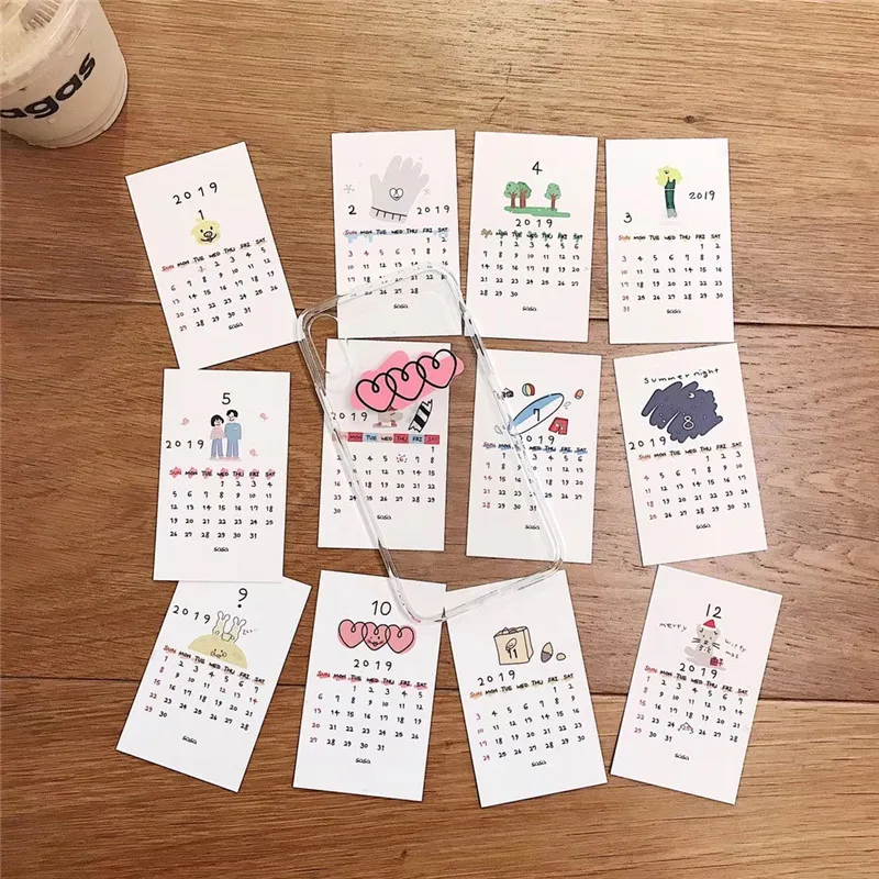 Чехол для телефона Ins DIY с прозрачным календарем и карманом для карт для iPhone X XR XS Max, мягкий TPU, крышка для задней части для 6 6s 7 8plus.