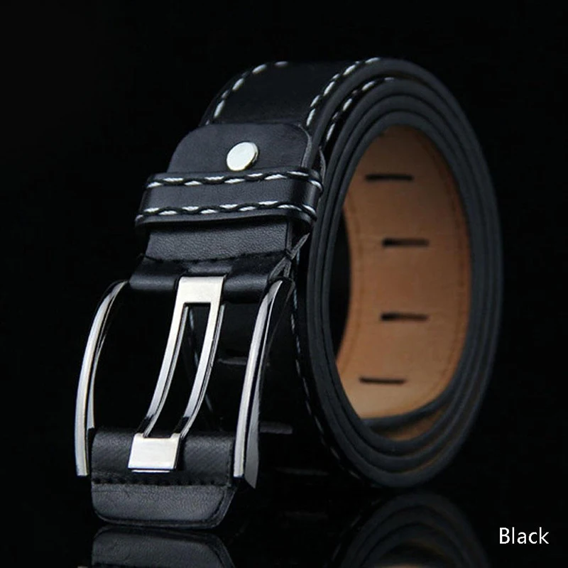 

Men PU Faux Leather Belt Luxury Brand Alloy Metal Ancient Silver Color Buckle Designer Belts Waist Strap Male for Jeans Design