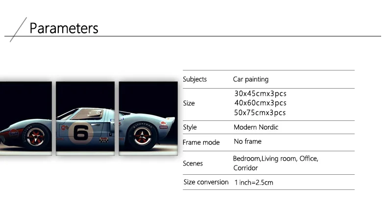 3 шт. холст картины Ford GT40 спортивный автомобиль суперкар стены искусства гонки картина холст HD печать для дома Декор для гостиной