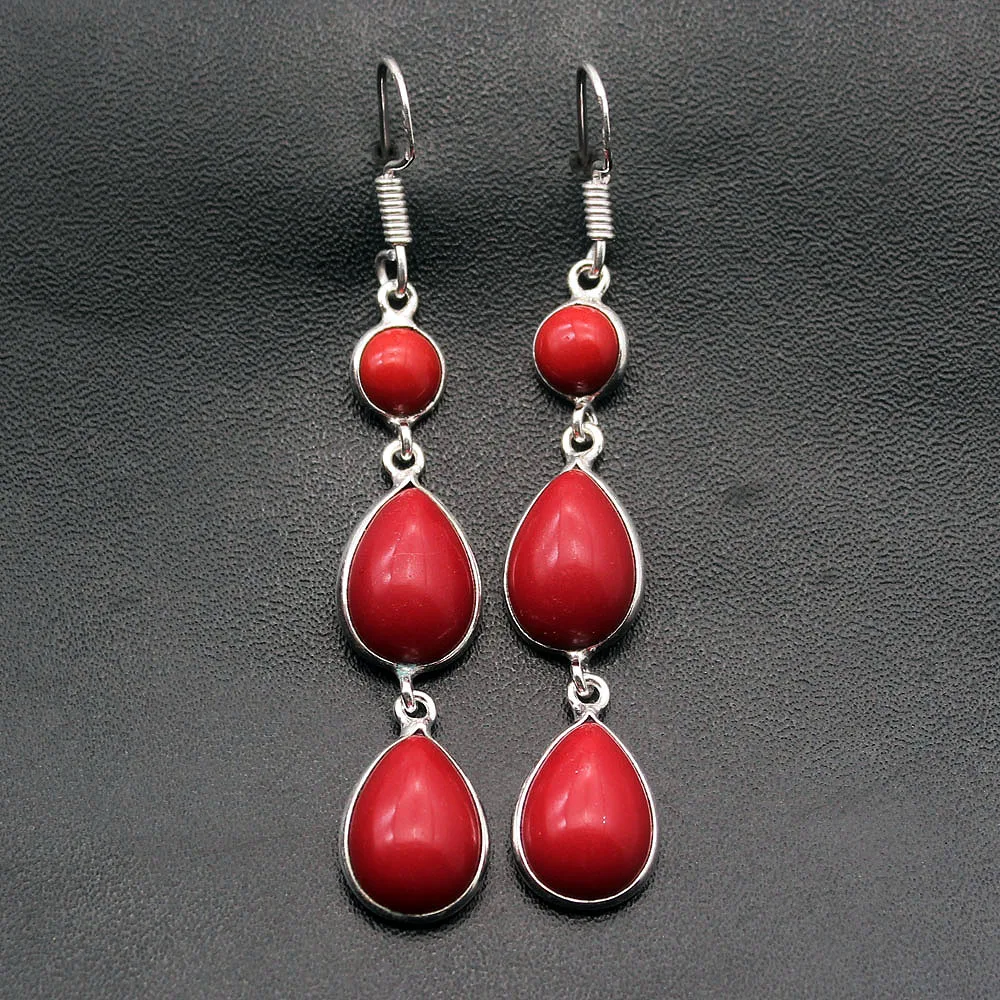 49% OFF Elegant Cute Natural Red Coral 925 Sterling Silver Women Ladies Dangle Earrings PT49 Free Shipping | Украшения и