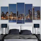 Холст настенные картины HD принты Декор в гостиную 5 шт. река Чикаго на рабочий стол Картины рамки Город Ночные плакат