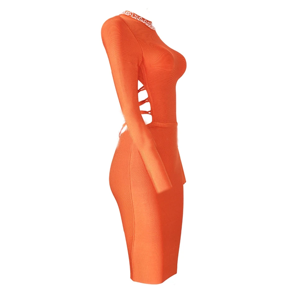 Seamyla Новая мода Бандажное платье для женщин с длинным рукавом Bodycon знаменитостей вечерние сексуальные платья с открытой спиной шнуровка оранжевая Клубная одежда