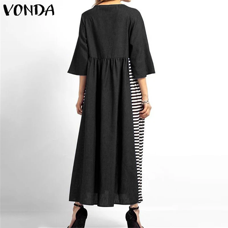 Kaftan Женский Осенний сарафан большого размера VONDA макси длинные платья с коротким рукавом льняные рубашки Платье женское Повседневное платье 5XL