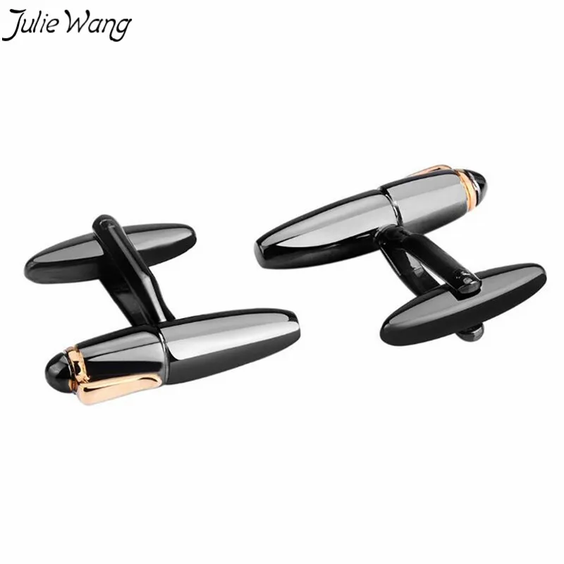Julie Wang 1 пара черная ручка искусственные полированные латунные запонки