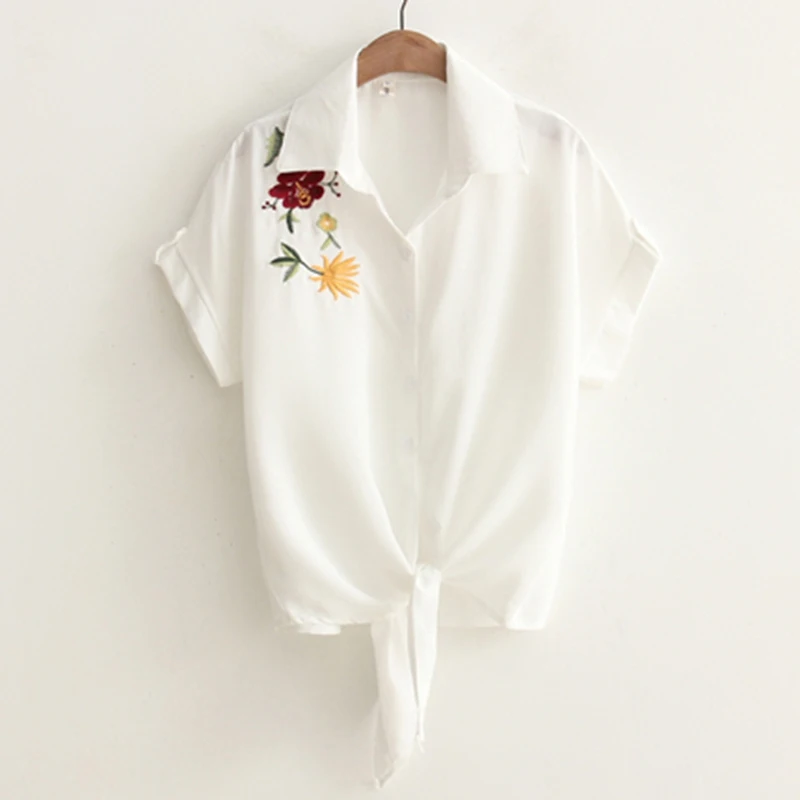 2017 летние женские повседневные топы с коротким рукавом вышивка Белый Топ