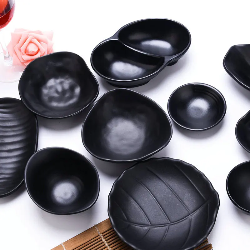 Black Melamine Butter Dish Tableware KTV Snack Japanese Sushi Condiment Seasoning Soy Sauce Plate Restaurant Serving | Дом и сад