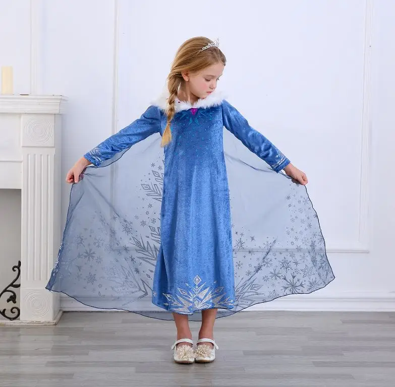 Girls Halloween Dress The Frozen Elsa Princess Dresses Long Sleeves Christmas Evening Party Costume dress 2-12Y | Детская одежда и