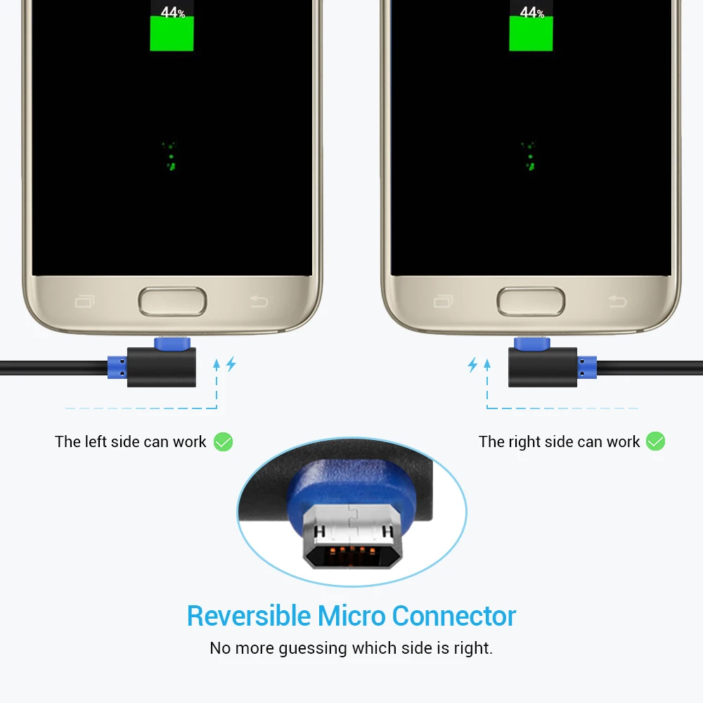 SUNGUY-Cable Micro USB de &aacute;ngulo recto para Samsung Galaxy, Cable de sincronizaci&oacute;n de datos de carga r&aacute;pida Reversible, 2.4A, 100 unids/lote, venta al por mayor-2