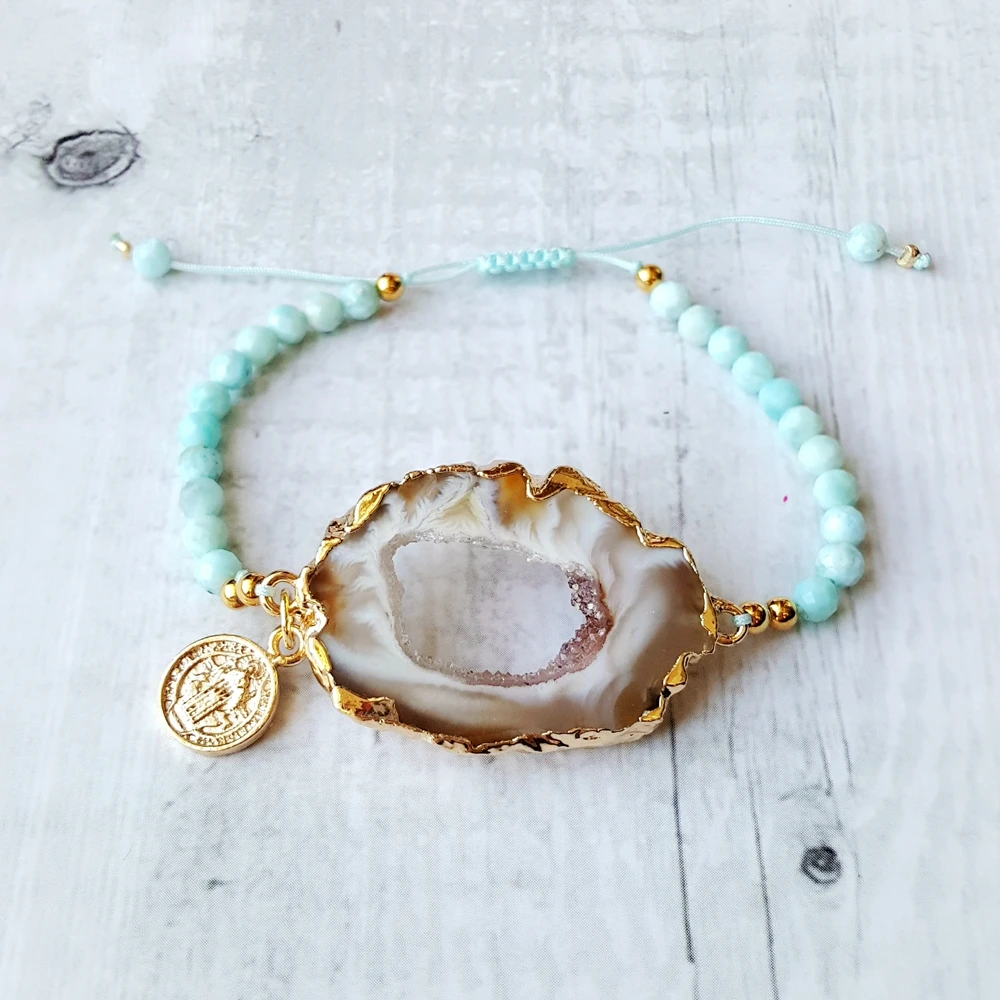 Lii Ji Larimar Drusy Druzy кристалл агат натуральный камень веревка браслет для женщин и
