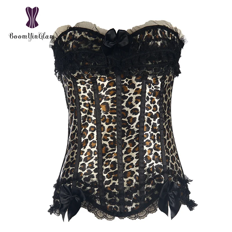 

8068# Plus Size Waist Trainer Slimming Body Shapewear Lace Up Women Corsets And Bustiers Leopard Printed Corset