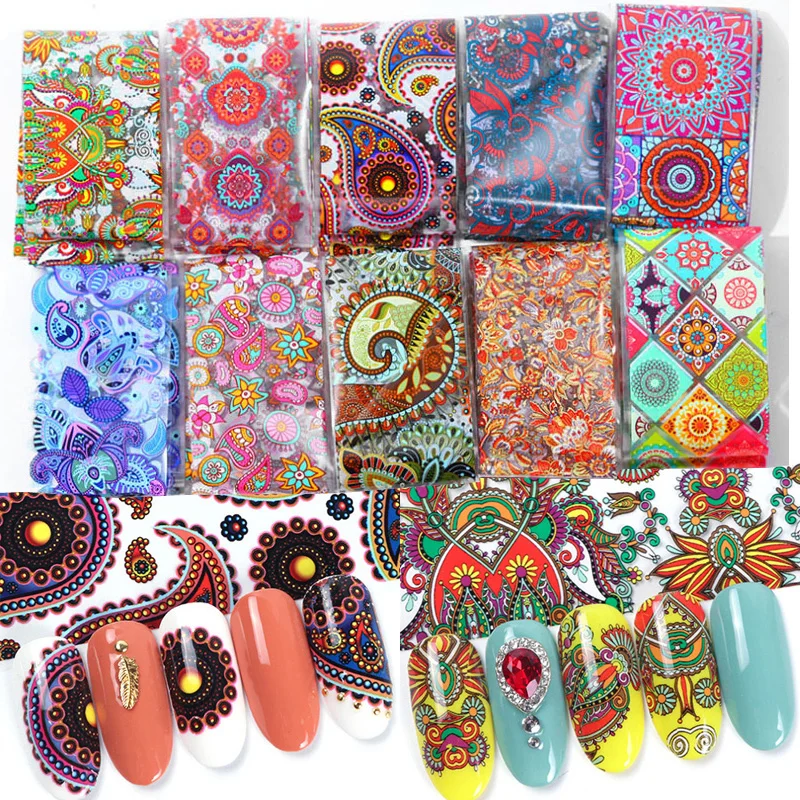 Переводные бумажные наклейки для ногтей 10 шт. градиентные лазерные с